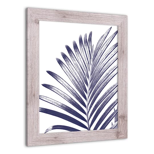 Navy Palm Leaf Wall Print in Western White Frame
